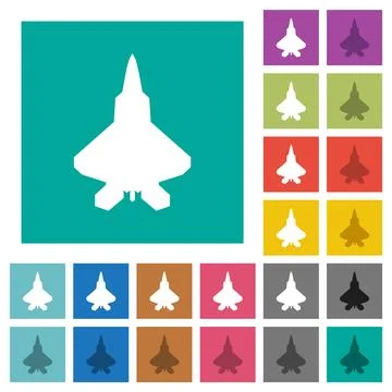 Jet fighter silhouette square flat multi colored icons Stock Illustration