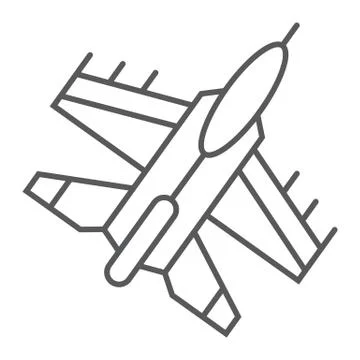 Jet fighter thin line icon, air and army, airplane sign, vector graphics, a Illustrazione stock