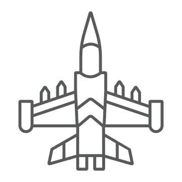 Jet fighter thin line icon, army and force, military airplane sign, vector Illustrazione stock