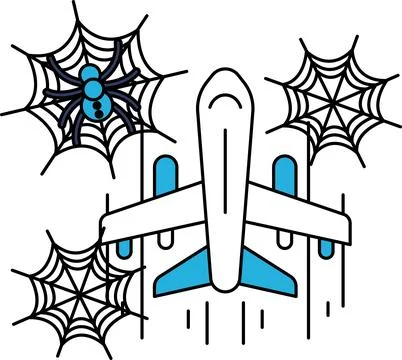 Jet flies through a web-filled sky Illustrazione stock