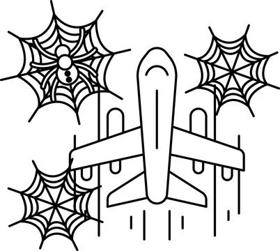Jet flies through a web-filled sky Illustrazione stock