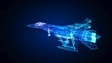 Jet in flight from polygonal line. Low poly air plane in motion, lines and Stock Footage 124884079