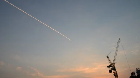 Jet fly in sky and left trail in sunset sky. Stock Footage 48165079