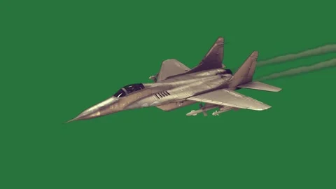 A jet flying through the air on green screen and fighter figure motion design Stock Footage 337342164