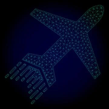 Jet Liner Polygonal Frame Vector Mesh with Fast Motion Effect Stock Illustration
