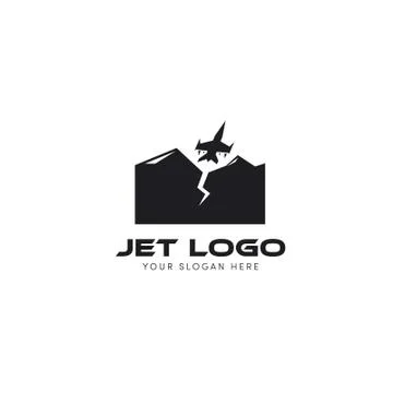 Jet logo trying to fly from the mountain logo Stock Illustration
