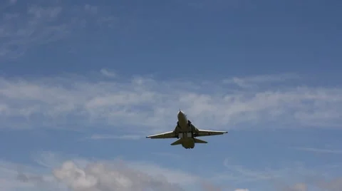 Jet military plane su-24 flies overhead close. Stock Footage