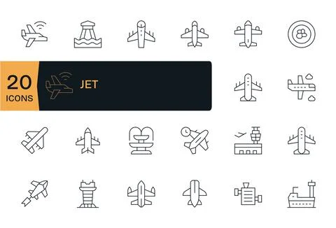 Jet Modern Vector Collection with 20 Thin Line 128x128 Pixel Optimized Icons Stock Illustration