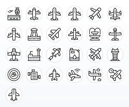 Jet Modern Vector Collection with 25 Regular Line 128x128 Pixel Aligned Icons Stock Illustration