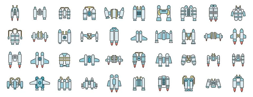 Jet pack collection featuring various designs for personal flight and space.. Stock Illustration