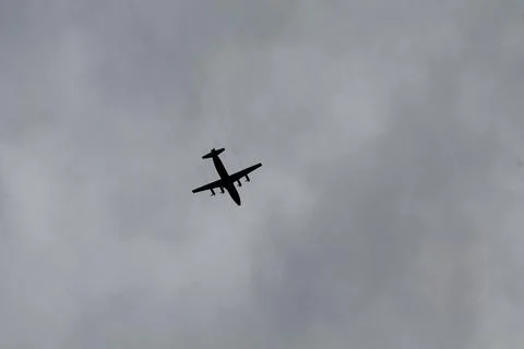 Jet plane on background of cloudy sky Foto stock