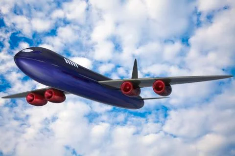 Jet plane in a blue cloudy sky. Square composition. Stock Illustration