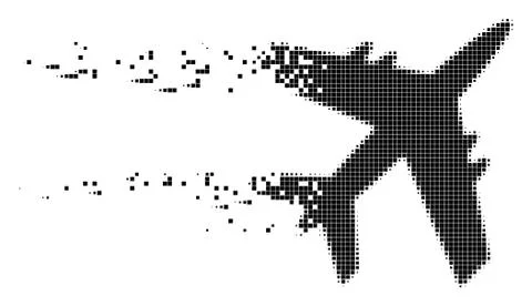 Jet Plane Disintegrating Pixel Icon Stock Illustration