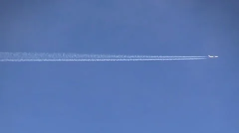 Jet plane fly high in the sky, leaving the big white trail Video stock 50346173