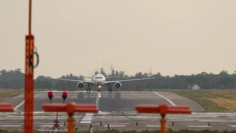 Jet plane front view on runway Stock Footage 331212109