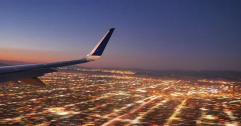 Jet plane landing in Los Angeles LAX airport. Window wing. 4K UHD Timelapse. Stock Footage 43127646
