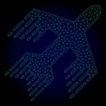 Jet Plane Polygonal Frame Vector Mesh with Fast Motion Effect Stock Illustration