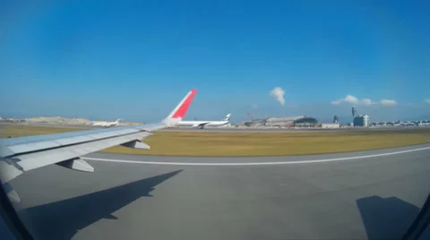 The Jet Plane Take Off From Runway Hong Kong International Airport Stock Footage 44348111