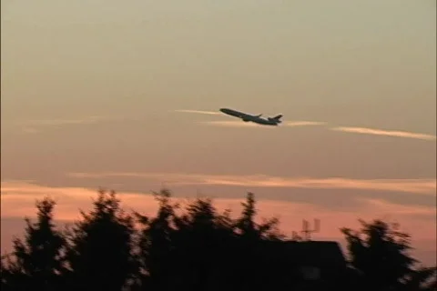 Jet plane takes off sunset Stock-Footage 467218