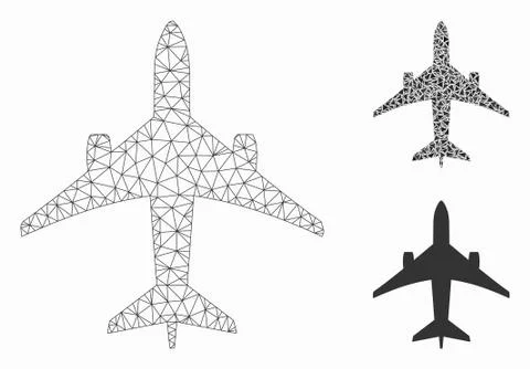 Jet Plane Vector Mesh Carcass Model and Triangle Mosaic Icon Stock Illustration