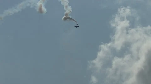 Jet-powered biplane spirals downwards 4K Stock Footage 42711539