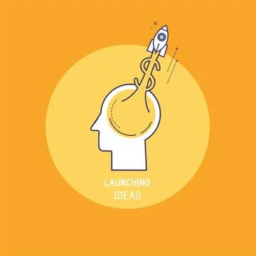 Jet rocket dollar with flame rising upwards from a human brain. Stock Illustration