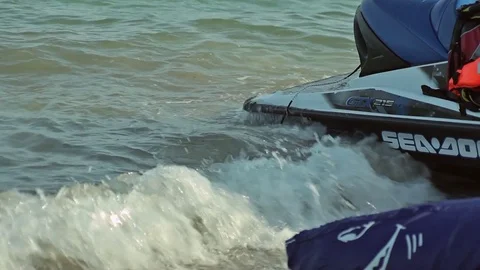 Jet ski on the beach on the beach. Spanish beaches in Mallorca Stock Footage 75616407