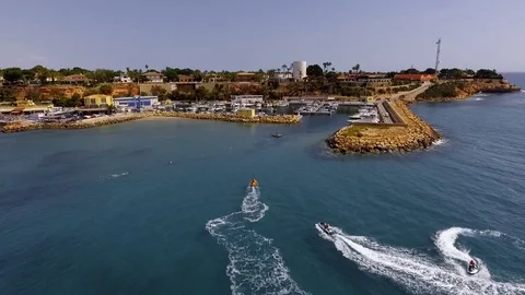 Jet ski Cabo Roig beach Orihuela Costa aerial view Vidéo 129511183