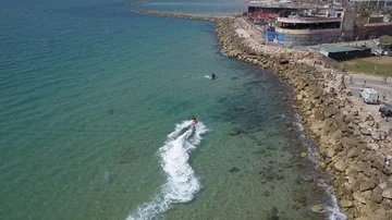 Jet ski close to the beach Stock Footage 86033394