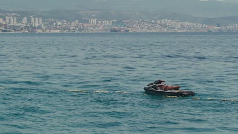 Jet ski floating on the Adriatic Sea near Opatija 스톡 동영상 339417472