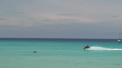 Jet Ski Fly-By - Barbados Stock Footage 725525