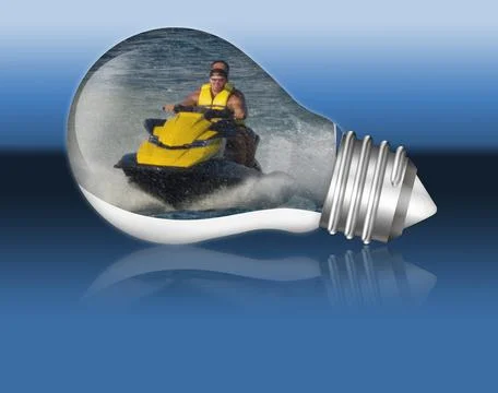 Jet ski in a lightbulb. Stock Photos