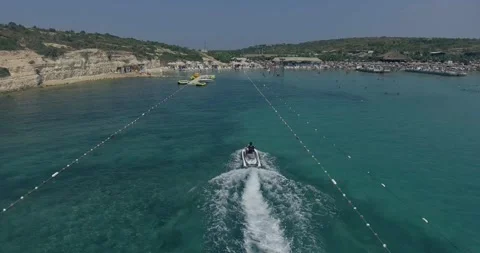 Jet ski in open waters - Aerial footage Stock Footage 219612939