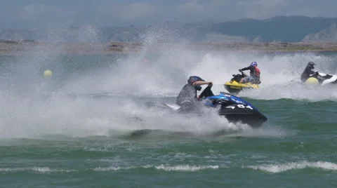 Jet ski racing in slow motion Stock Footage 59753347