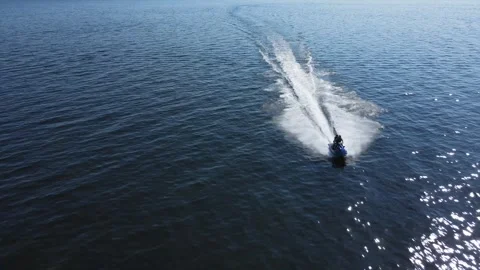 The jet ski rides on the lake. Drone footage. Water transportation. Stock Footage 295069735