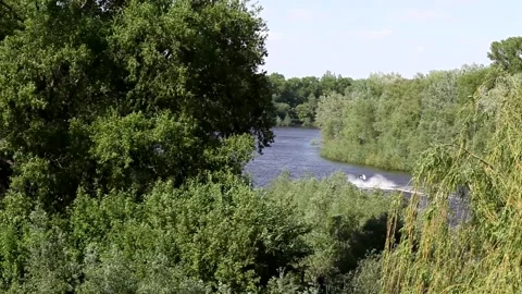 Jet ski is sailing on the river. Stock Footage 155230394