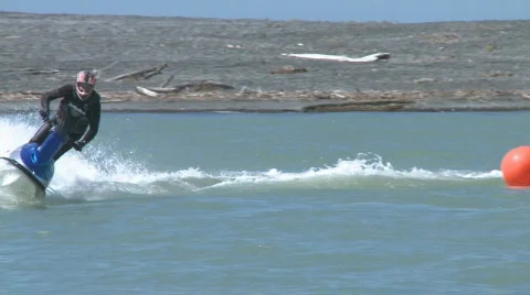 Jet Ski stand ups take corner  in slow motion  Stock Footage 522052