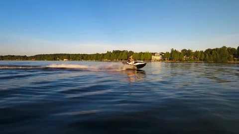 Jet Ski Sunset drone 3 Stock Footage 122456225