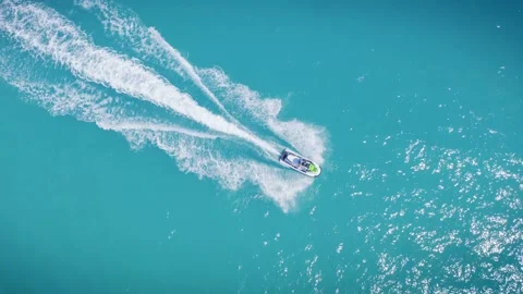 Jet Ski Top view  with Beautiful Turquoise Clean Blue Water Stock Footage 114579054