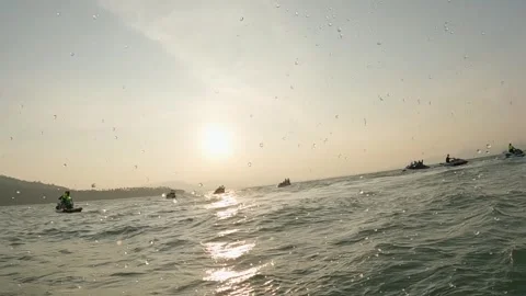  Jet skiing on the sea at sunset Stock Footage 307135451