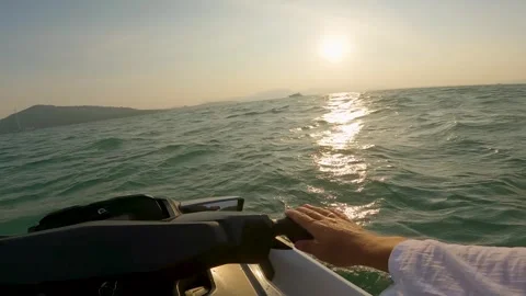 Jet skiing on the sea at sunset Stock Footage 307135458