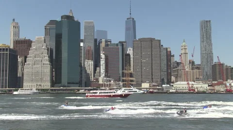 Jet skis freedom tower multi ships Stock Footage 40140647