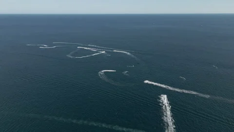 Jet sky riders enjoyed on the Pacific Ocean coast in Mexico Stock Footage 156774295