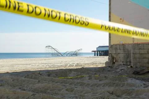 Jet Star Roller Coaster in Ocean after Hurricane Sandy Stock Photos