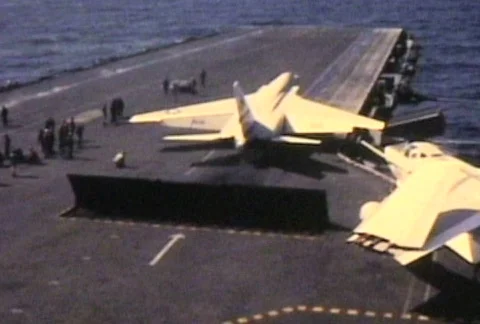 Jet takeoff from aircraft carrier-From 1960's film Stock Footage