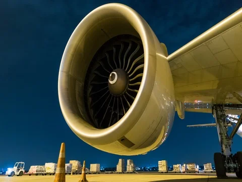 Jet turbine engine at night - Time lapse 4k Stock-Footage 70171135