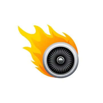 Jet turbo fuel engine vector icon. Travel jet engine hot flame icon. Stock Illustration