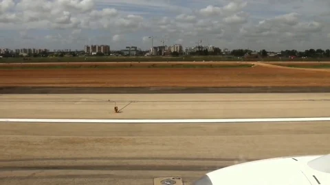 Jet waiting taking off from Airport as seen from inside the aircraft Stock Footage