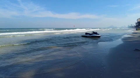 Jetboat alone on the beach Stock Footage 148515720