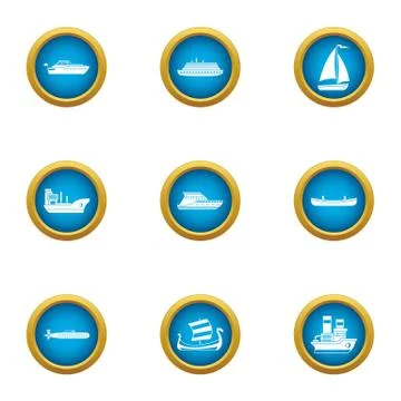 Jetliner icons set, flat style Stock Illustration